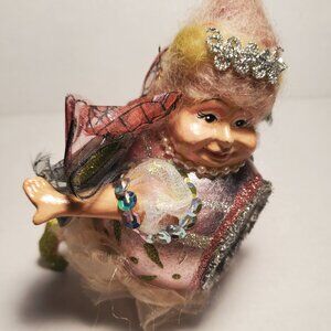 Vintage Katherine's Collection Pink, Green, & Silver Fairy Ornament